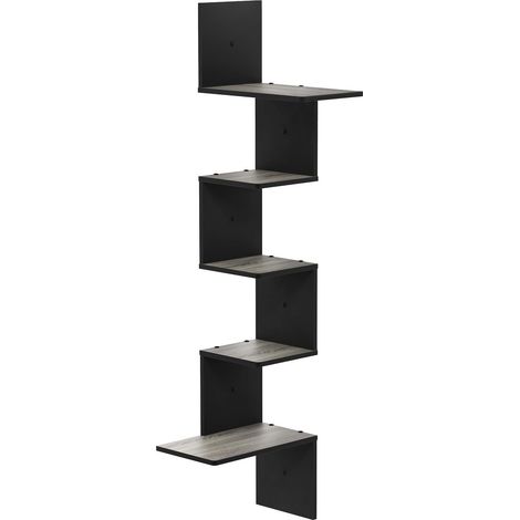Étagère Murale d'Angle Flottante à 5 Niveaux, Chêne Français Gris/Noir, Bois dense, Taille Unique (1/5)