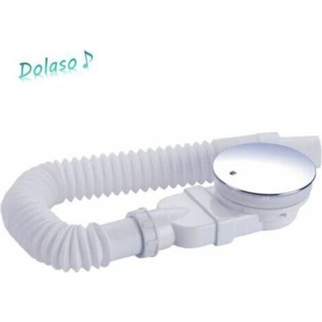 Bonde de douche 90 mm, extra plat, trou de vidange pour bac de douche, siphon avec système anti-odeurs, tamis à cheveux, couvercle chromé,blanc, (Avec tuyau) (1/5)