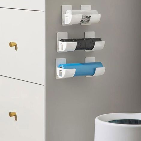 Distributeur Sac Poubelle - Support Mural Sans Perçage - Pour Sacs Jusqu'à 6 Cm De Diamètre - 8 Pièces (1/4)