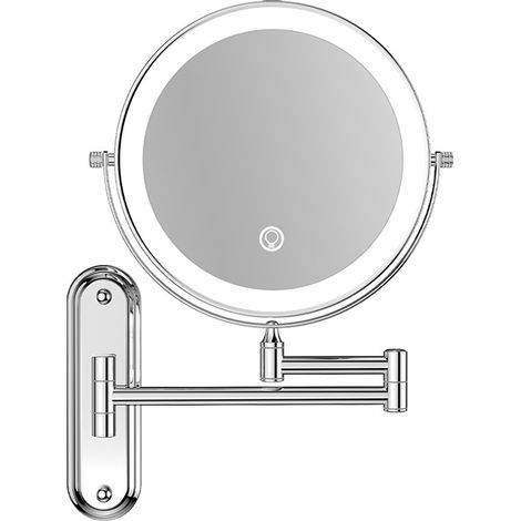 Espejo de maquillaje de pared de 20 cm con regulador de intensidad de 3 colores, aumento de 5x, color plata. (1/5)