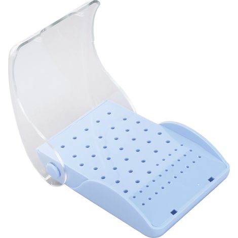 Porte-fraise dentaire autoclave rectangulaire 60 alvéoles, boîte de nettoyage et rangement pour instruments dentaires, bleu, usage clinique. (1/5)