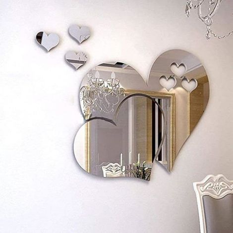 Sticker Mural - Miroir Acrylique 3D Forme Coeur Double Amour - Décoration Murale Salon Salle De Bain Chambre - 10 Pièces