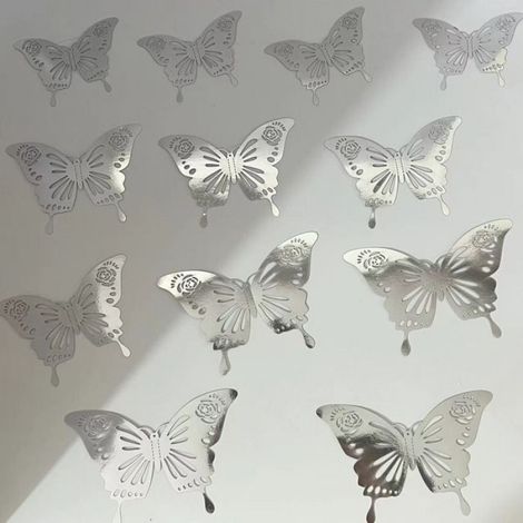 Stickers muraux papillons 3D - - 48 pièces - Dorés - Argentés - Adhésif repositionnable (1/5)