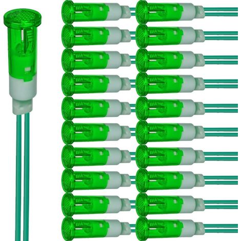 20pcs Voyant LED 10mm Économie D'énergie Voyant LED Tension Courant AC/DC 12-24V Trou de Montage Carré Taille 10mm (VERT) (1/5)