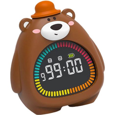 Réveil veilleuse intelligent en forme d'ours avec minuterie, lumière douce, idéal pour la décoration de la chambre d'enfant, en silicone PVC, sans danger pour les enfants, couleur marron. (1/5)