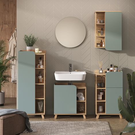 Conjunto de muebles de baño Karen, Gris azulado, 5 partes, Vicco