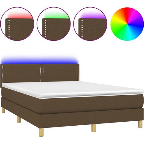 Maison Exclusive - Letto a Molle Materasso e LED MarroneScuro 140x190cm in Tessuto (1/5)