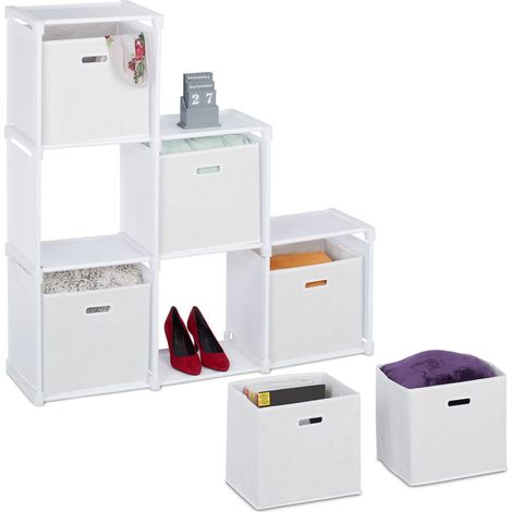 Étagère de Rangement, paniers en Tissu, 6 Compartiments, 110x108x31 cm, Acier et Tissu, Cubes, Blanc (1/5)