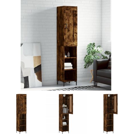 Räuchereiche - vidaXL Highboard Räuchereiche 34,5x34x180 cm Holzwerkstoff - Hochschrank für Wohnzimmer (1/5)
