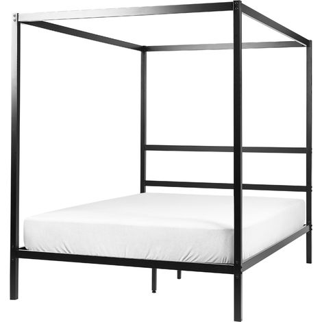 Cama con somier de metal negro 140 x 200 cm contrachapado marco dosel Lestards