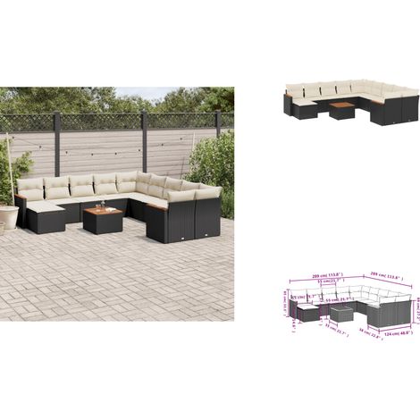 12-tlg. Garten-Sofagarnitur mit Kissen Schwarz Poly Rattan - Gartenmöbel Set - Esstisch - Lounge Möbel - Outdoor Sofa - Rattan Gartenmöbel (1/3)