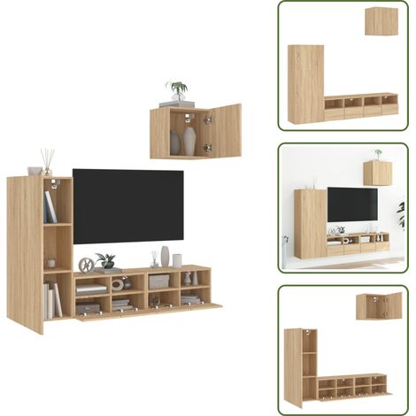 The Living Store 4-tlg. Wohnwand Sonoma-Eiche Holzwerkstoff - TV-Schrank (1/5)