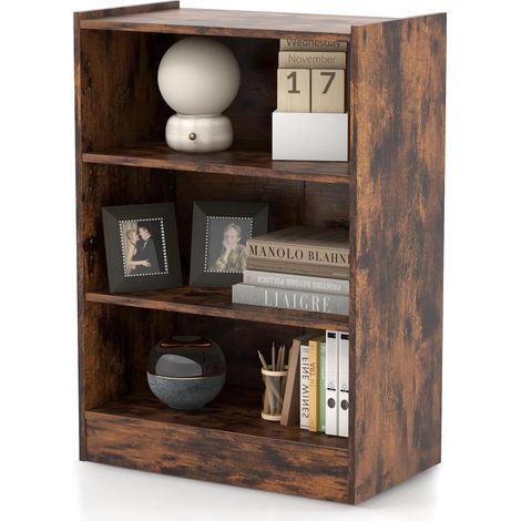 GOPLUS Meuble à Casier à 3 Niveaux-Bibliothèque avec 2 Étagères Réglables-Dispositif Anti-Basculement Inclus-50x30x75 CM Industriel (1/5)