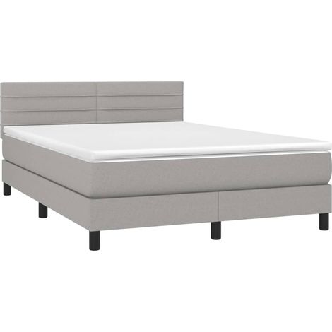 Estructura de cama LED con somier cabecero y colchón (140x200 cm) en tejido gris claro TDL0208542