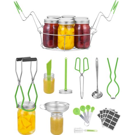 VEVOR Kit di Base per Forniture per Inscatolamento, 9 Pezzi, Set per Conservazione Domestica, Griglia, Mestolo, Cucchiaio Dosatore, Imbuto, Pinze, Sollevatore per Barattoli, Chiave per Barattoli (1/5)