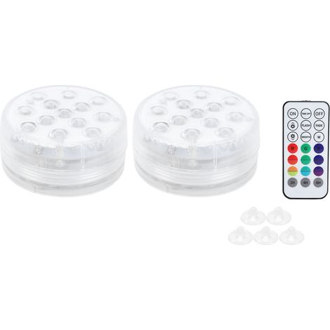 2 Lampes LED RGB sous-marines IP68 16 couleurs, télécommande, ventouses pour fontaine et piscine