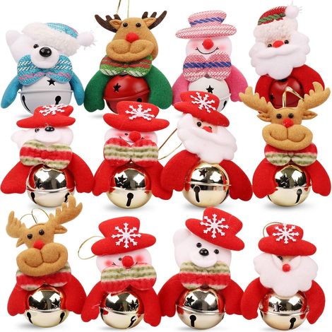 Clochette De Noel - 12 Pièces En Tissu Non Tissé Et Peluche - Pour Arbre De Noël Porte Manteau Voiture - Santa Clochette Clochette Renne Ours Flocon (1/5)