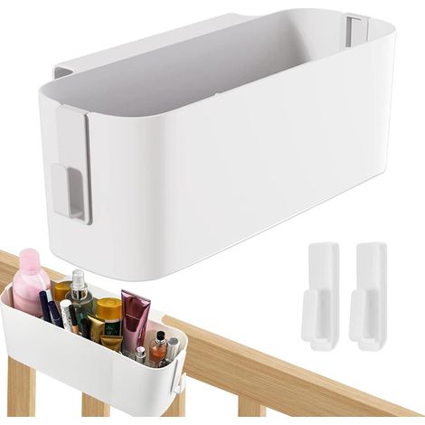 1 Organisateur de chevet, Crochets amovibles, Matériau PP, Rangement bureau cuisine, Blanc (1/5)