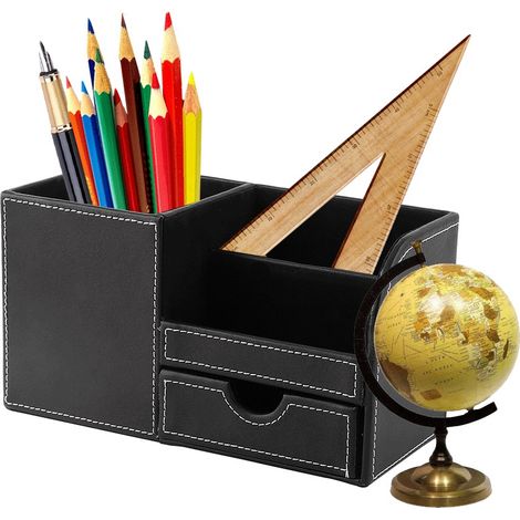 Stück Multifunktions-Schreibtisch-Organizer aus Holz und Leder, Aufbewahrungsbox für Stifte und Federn (1/5)