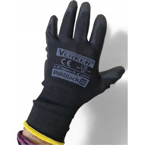 GUANTES DE TRABAJO DE PROTECCI脫N FUERTES POLIBLACK 10(XL) NEGRO PRECISION VERKEN