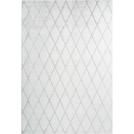 Tapis Shaggy Géométrique "Vivica" Blanc & Bleu Gris 80 x 150 cm (1/4)