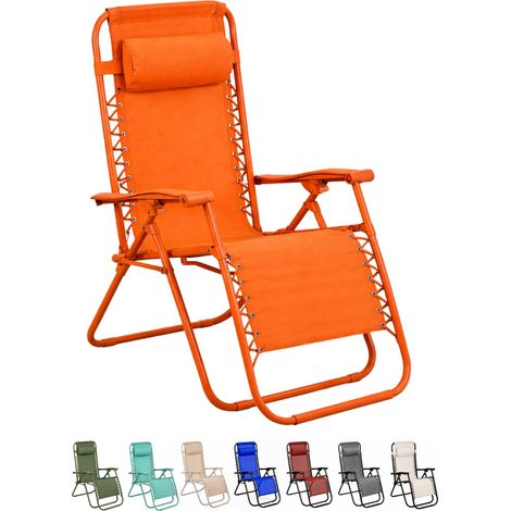 Sedia sdraio Gravità zero reclinabile in Textilene per relax giardino, piscina o terrazzo - Poltrona pieghevole Gravity - Colore Arancione (1/5)
