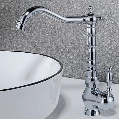 Rubinetto retrò europeo antico rubinetto acqua calda e fredda rubinetto lavabo rubinetto rotante retrò placcato argento (1/4)