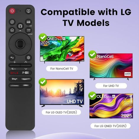AKB76046603 Télécommande de remplacement pour LG, Télécommande universelle compatible avec LG AI Magic Remote Control OLED QNED UHD LED LCD (MR25GA) Téléviseurs pour modèles 2025 avec système webOS