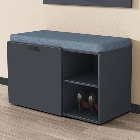 doporro Banco Zapatero con Almacenaje, Estantes Regulables, Combinación de Almacenaje Cerrado y Abierto, También Apto como Zapatero con Banco, Antracita Mate, Zitta-01 (1/5)