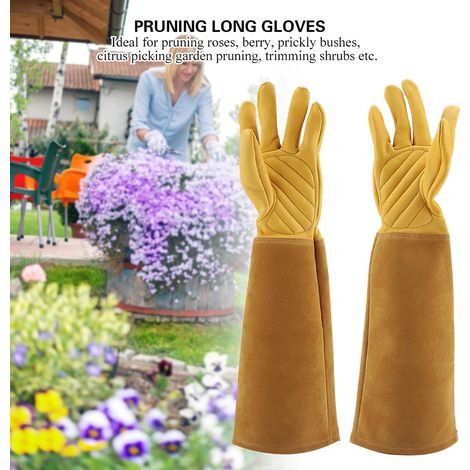 Gants de jardinage en cuir pour la taille des rosiers, résistants à l'usure et aux perforations, gants de travail longs (Jaune M) (1/5)