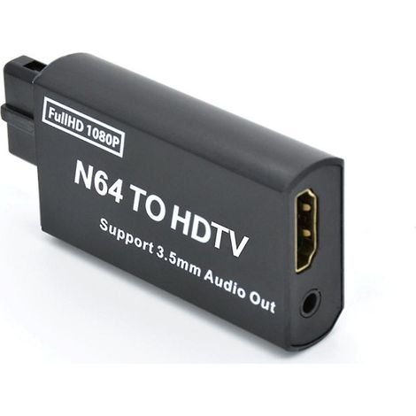 Convertisseur N64 vers HDMI HD 1080p pour consoles de jeux N64/SNES/NGC/SFC avec sortie audio 3,5 mm. Adaptateur Plug and Play pour TV HD.
