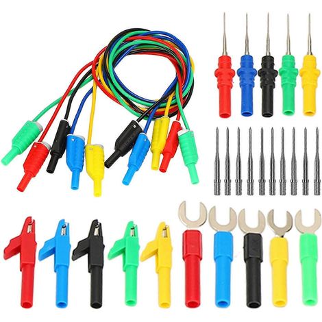 Jeu de sondes de test à fiches bananes avec isolation en silicone pour multimètre et manchon de sécurité, empilables avec pince crocodile