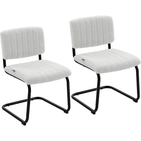Lot de 2 chaises, en tissu bouclette, blanc, 55 x 48 x 76 cm (1/5)