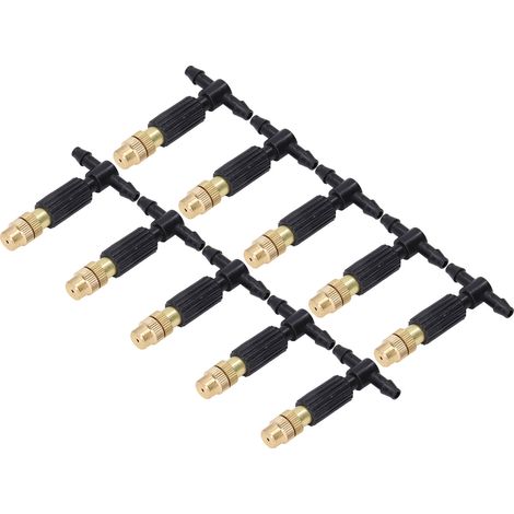 Set mit 10 verstellbaren Sprühdüsen zum Vernebeln, Tropfbewässern und Wässern, geeignet für 4/7 mm Schläuche, für Garten, Gemüsegarten und Kühlung. (1/5)
