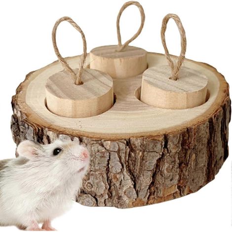 Distributeur de nourriture en bois pour hamsters jouet interactif de recherche de friandises 9 x 3 cm design bois naturel (1/5)