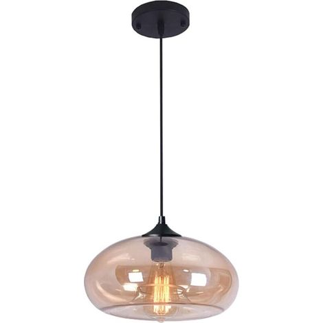 Ineasicer Vintage Industrielle runde Pendelleuchte aus farbigem Glas, Retro Loft Bar E27 Deckenhängelampe, Kronleuchter für Küche, Esszimmer, Schlafzimmer (Bernstein) [Energieklasse A+]