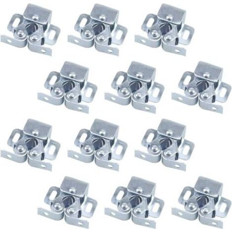 12PCS Fermetures de Porte, Ferme-portes, Fermetures à Double Galet pour Porte battante de Meuble, Loquet Porte d'armoire Double Rouleau Catch Loquet de Porte de Placard Catch (Argent) (1/4)