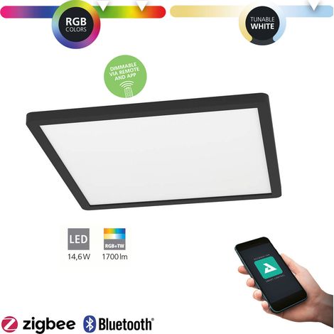 Plafonnier LED ROVITO-Z Blanc Noir L: 29.5 B: 29.5 H: 2.5cm Dimmable 2700-6500K avec fonction Connect-Z (1/5)