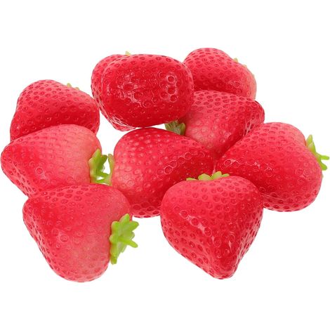 10 Pièces Lot de Fraises Rouges Artificielles Réalistes en PVC Légères et Faciles à Nettoyer pour Décoration Centre de Table et Séance Photo (1/5)