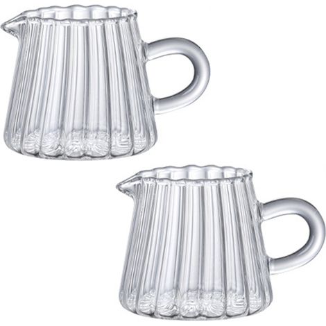Lot de 2 Pots à Lait en Verre Rayé avec Soucoupe, Tasse Expresso et Pichet Doseur, Design Élégant pour Café (1/5)