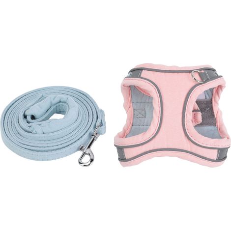 Harnais et laisse pour chat, couleur bloquée, réfléchissant, réglable, anti-fuite, chaton pour marcher en plein air, bleu, rose, M (1/5)