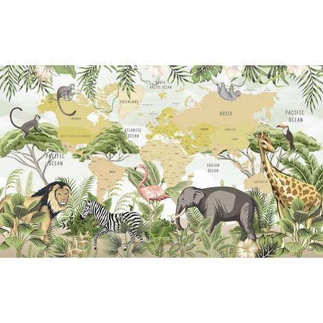 Papier peint panoramique Enfants - Carte du Monde - 195 cm x 116 cm (1/2)