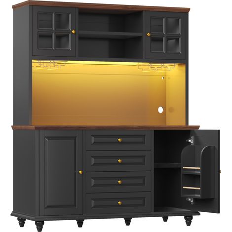Hoher Küchenschrank in Schwarz aus MDF mit RGB-LED und Metall-Glashalter (1/5)