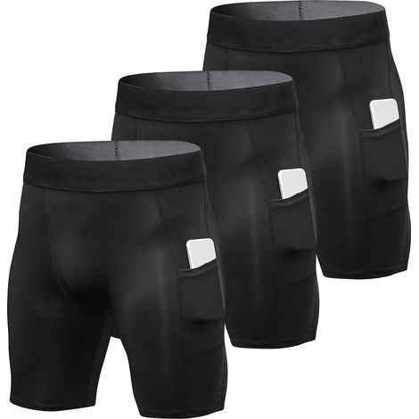 Lot de 3 shorts de sport pour hommes, sous-vêtements d'entraînement actif avec poche (1/5)