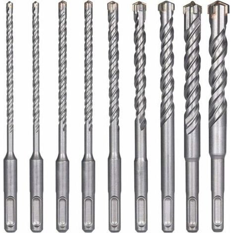 Forets à béton SDS-Plus 9 pièces – Diamètres 5 à 16 mm – Longueur 160 mm – Pointe en carbure de tungstène pour performance optimale