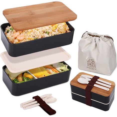 Bento Lunchbox adultes, 2 - Stufige Brotdose Lunch Box avec Besteck (1/5)