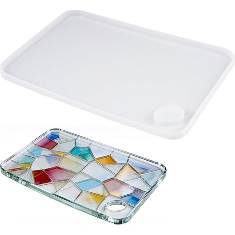 Moule Plateau Resine Epoxy 31x21.5x1.1 cm Moule Resine Epoxy Plateau Rectangulaire, Silicone Plateau Decoratif Rectangulaire, pour Dessous de Verre (1/5)