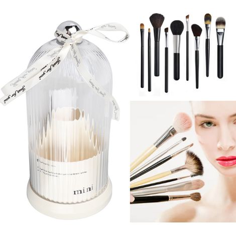Kosmetikaufbewahrungsbox, drehbare, staubdichte Aufbewahrungsröhre für Make-up-Pinsel, Stiftehalter für den Schreibtisch, Lippenstift- und Lidschattenhalter, milchig-weiß (1/5)