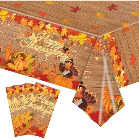Nappe De Table Jetable - Motif Citrouille Et Feuilles D'érable - En Plastique - 137 x 274 cm - Pour Fête D'automne, Thanksgiving, Mariage Automnal - Lot De 4 (1/5)