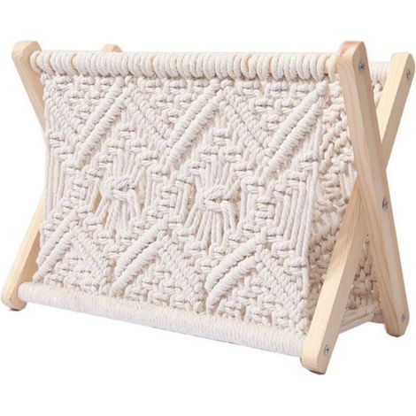 Rideau de portePorte-revues en corde de coton tissé, support de rangement en bois, porte-revues créatif, livre de bureau (1/5)